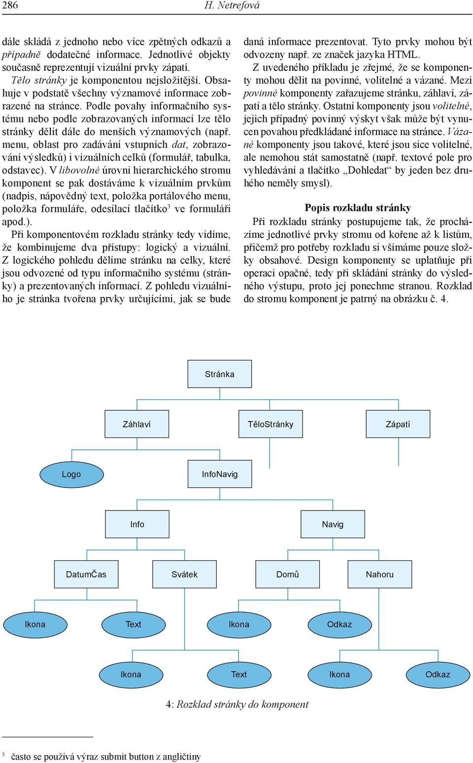 Podle povahy informačního systému nebo podle zobrazovaných informací lze tělo stránky dělit dále do menších významových (např.