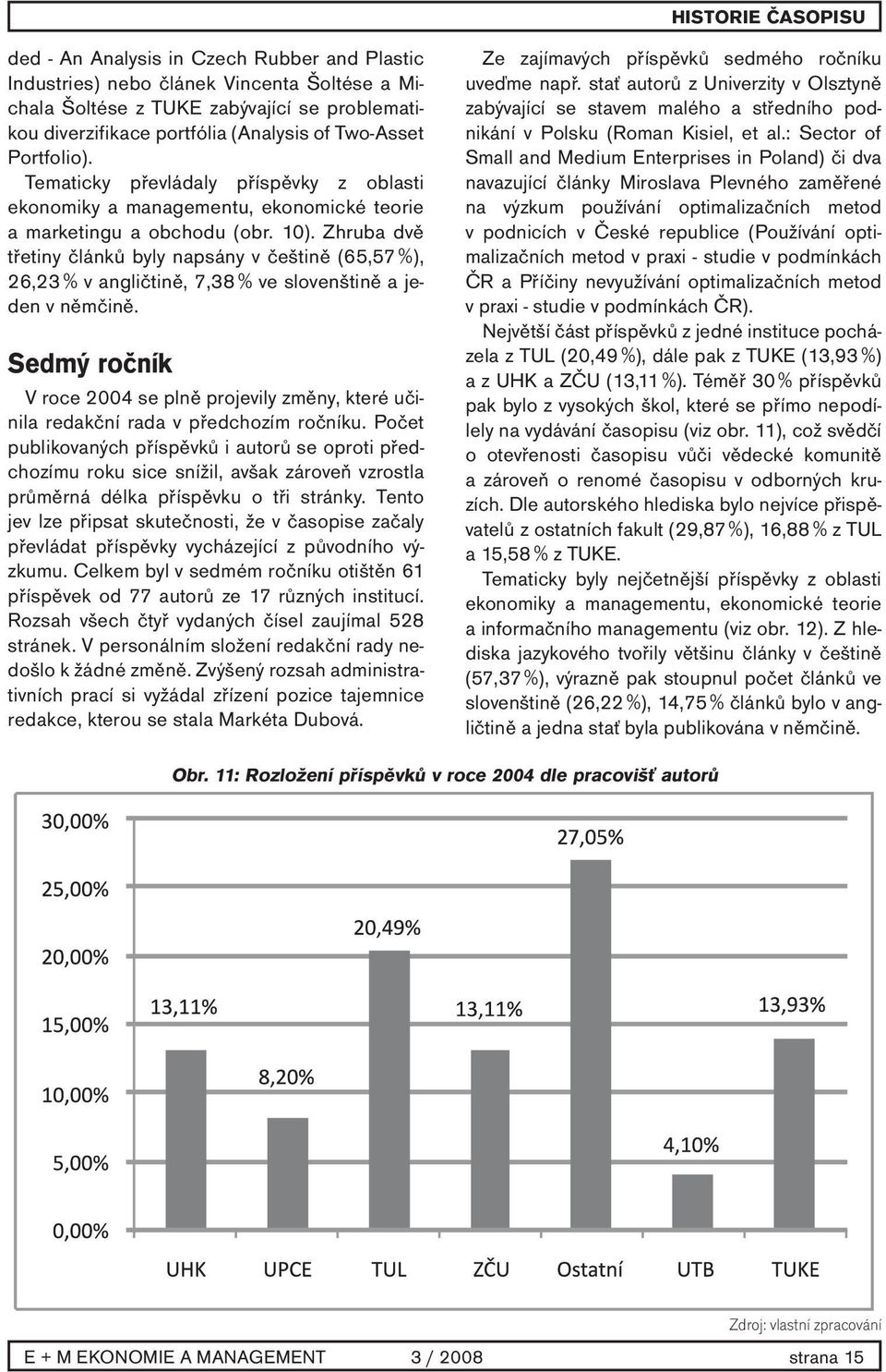 Zhruba dvě třetiny článků byly napsány v češtině (65,57 %), 26,23 % v angličtině, 7,38 % ve slovenštině a jeden v němčině.