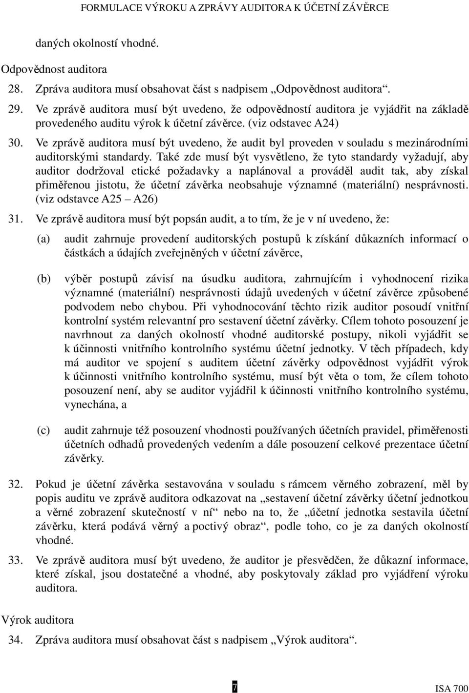 Ve zprávě auditora musí být uvedeno, že audit byl proveden v souladu s mezinárodními auditorskými standardy.