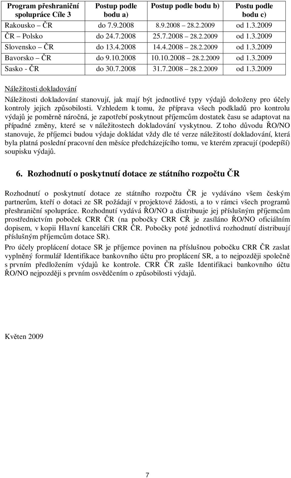 Vzhledem k tomu, že příprava všech podkladů pro kontrolu výdajů je poměrně náročná, je zapotřebí poskytnout příjemcům dostatek času se adaptovat na případné změny, které se v náležitostech