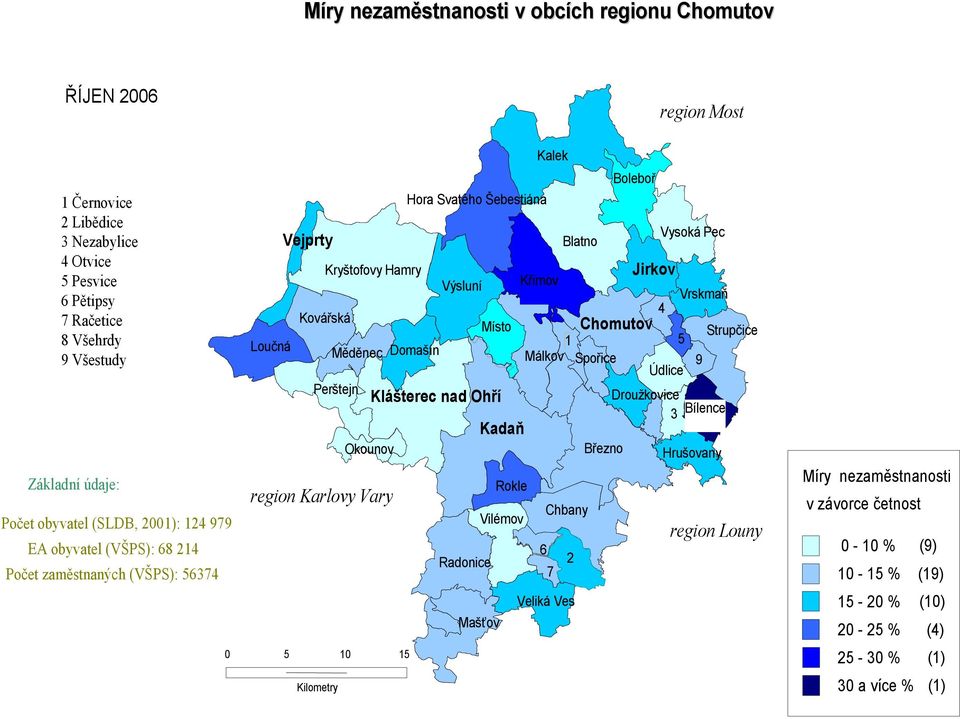 Místo Chomutov Strupčice 1 5 Měděnec Domašín Málkov Spořice 9 Údlice Perštejn Klášterec nad Ohří Droužkovice 3 Bílence Kadaň Okounov Březno Hrušovany Kilometry 15 Hora Svatého Šebestiána Radonice