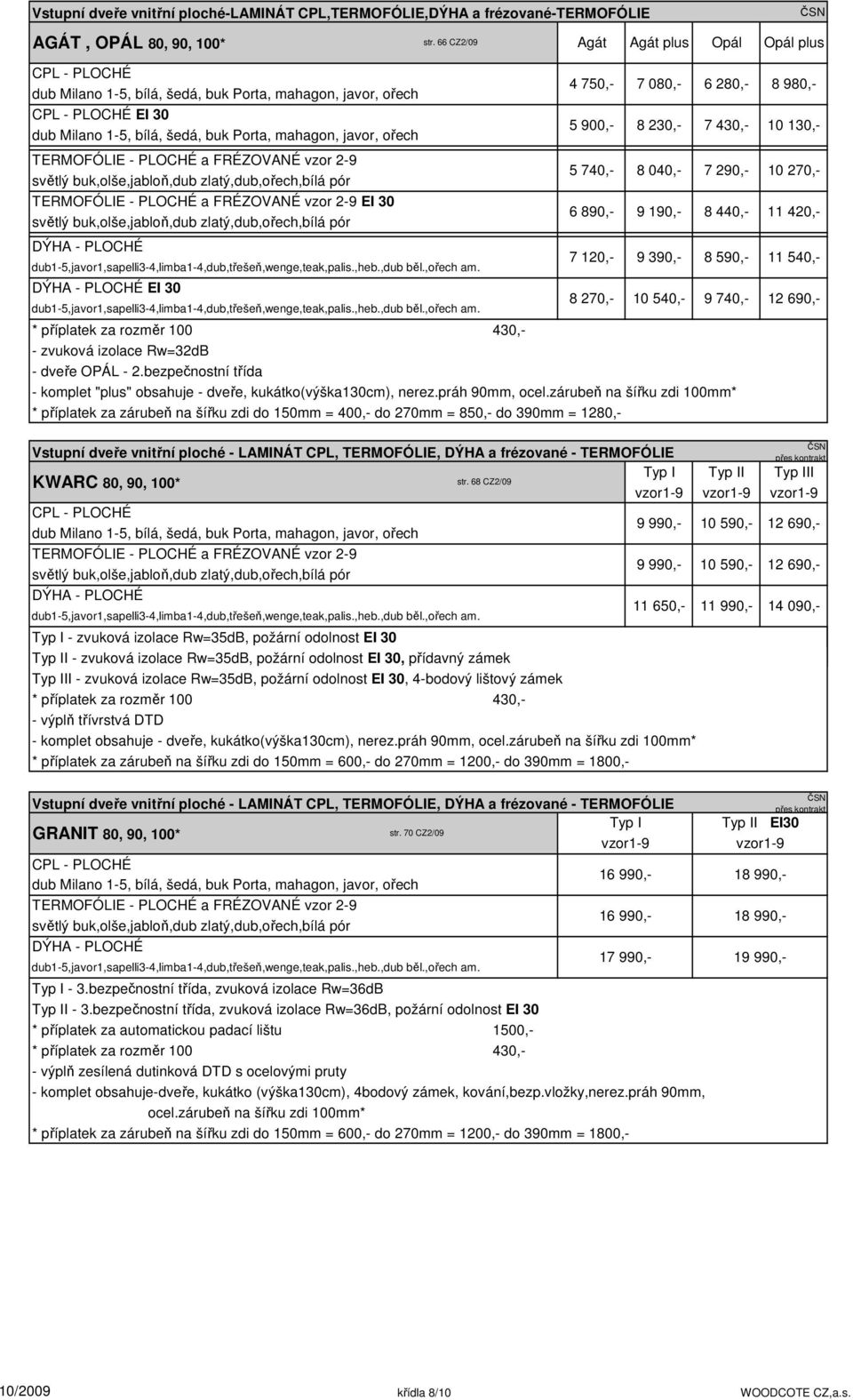 zvuková izolace Rw=32dB - dveře OPÁL - 2.bezpečnostní třída - komplet "plus" obsahuje - dveře, kukátko(výška130cm), nerez.práh 90mm, ocel.