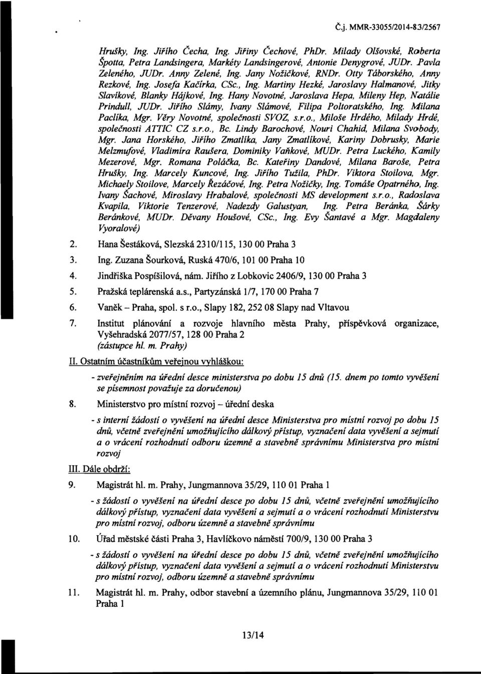 Hany Novotne, Jaroslava Hepa, Mileny Hep, NCltalie Prindull, JUDr. Jifiho Sltimy, lvany Slamove, Filipa Poltoratskeho, lng. Milana PaC/ika, Mgr. Very Novotne, spolecnosti SVOz, s.r.o., Milose Hrdeho, Milady Hrde, spolecnosti ATTIC CZ s.