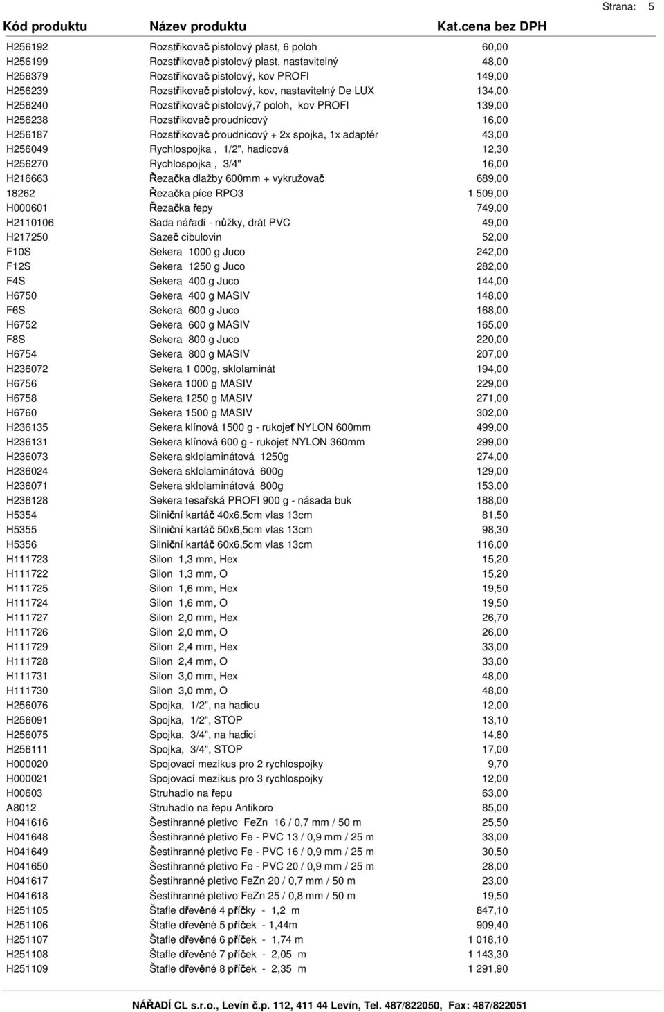 dlažby 600mm + vykružovač 689,00 18262 Řezačka píce RPO3 1 509,00 H000601 Řezačka řepy 7 H2110106 Sada nářadí - nůžky, drát PVC H217250 Sazeč cibulovin 52,00 F10S Sekera 1000 g Juco 242,00 F12S