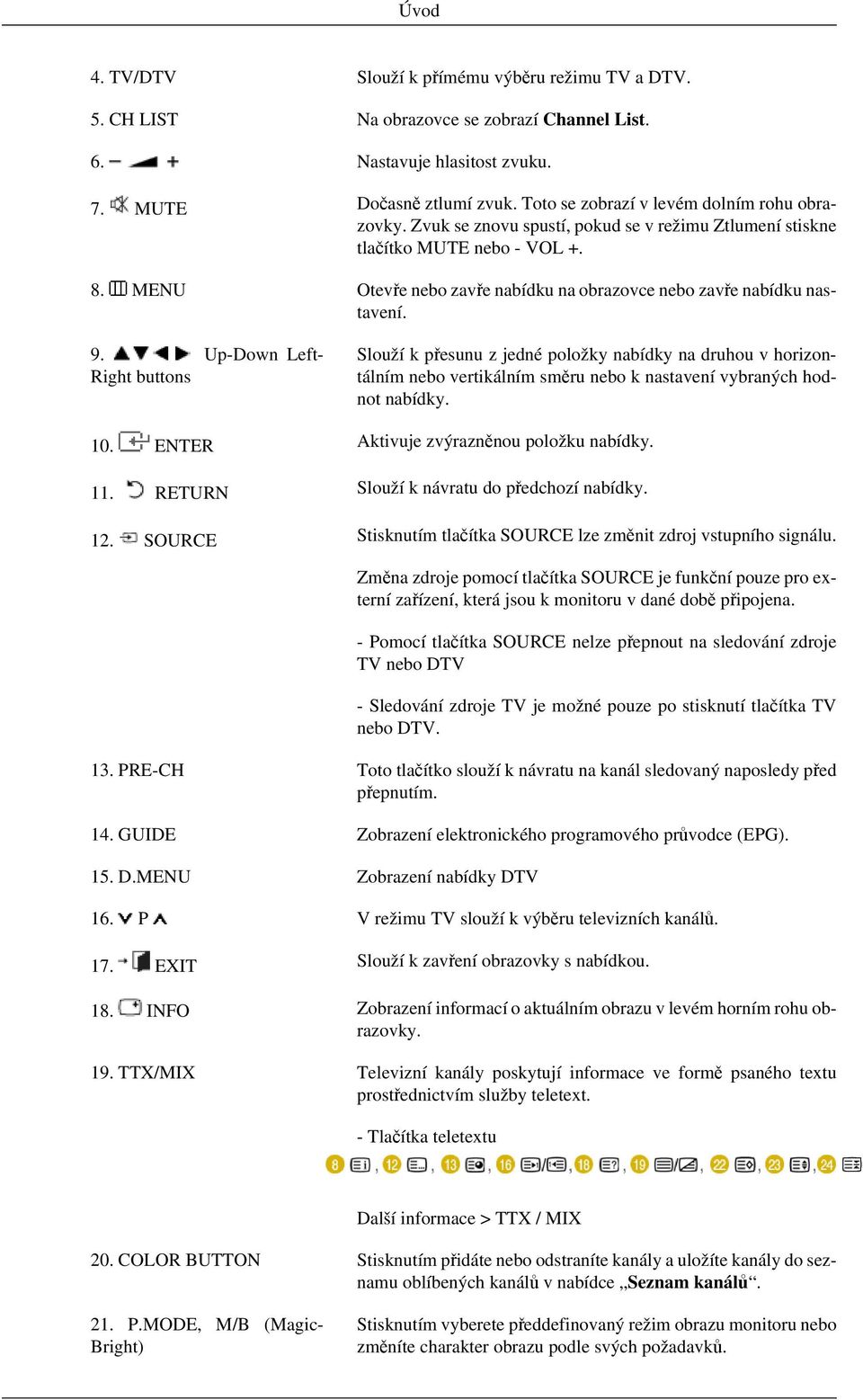 MENU Otevře nebo zavře nabídku na obrazovce nebo zavře nabídku nastavení. 9.