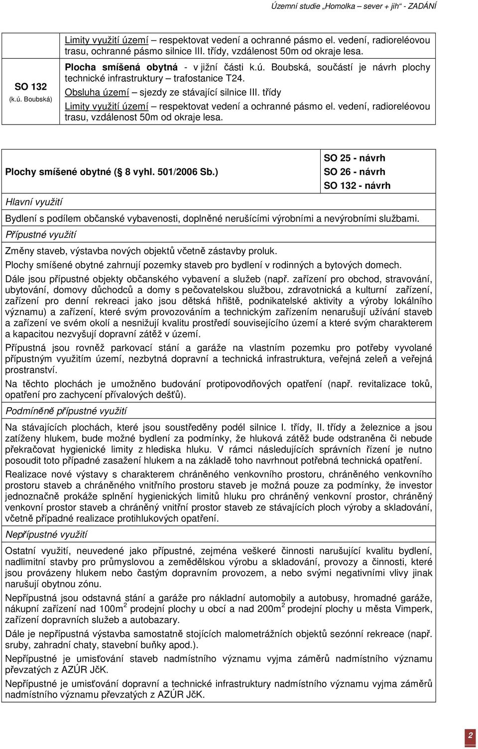 vedení, radioreléovou trasu, vzdálenost 50m od okraje lesa. Plochy smíšené obytné ( 8 vyhl. 501/2006 Sb.