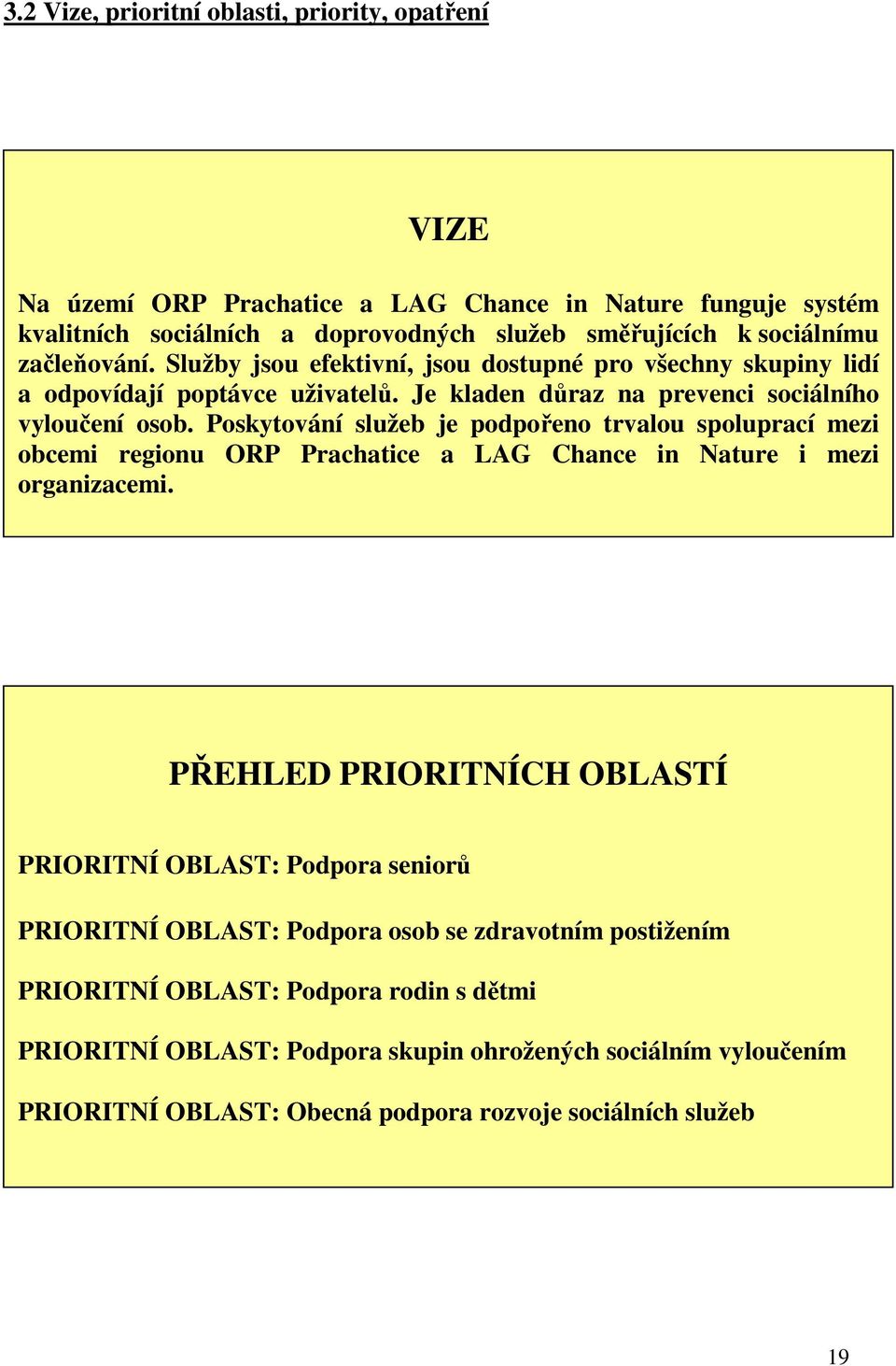 Poskytování služeb je podpořeno trvalou spoluprací mezi obcemi regionu ORP Prachatice a LAG Chance in Nature i mezi organizacemi.