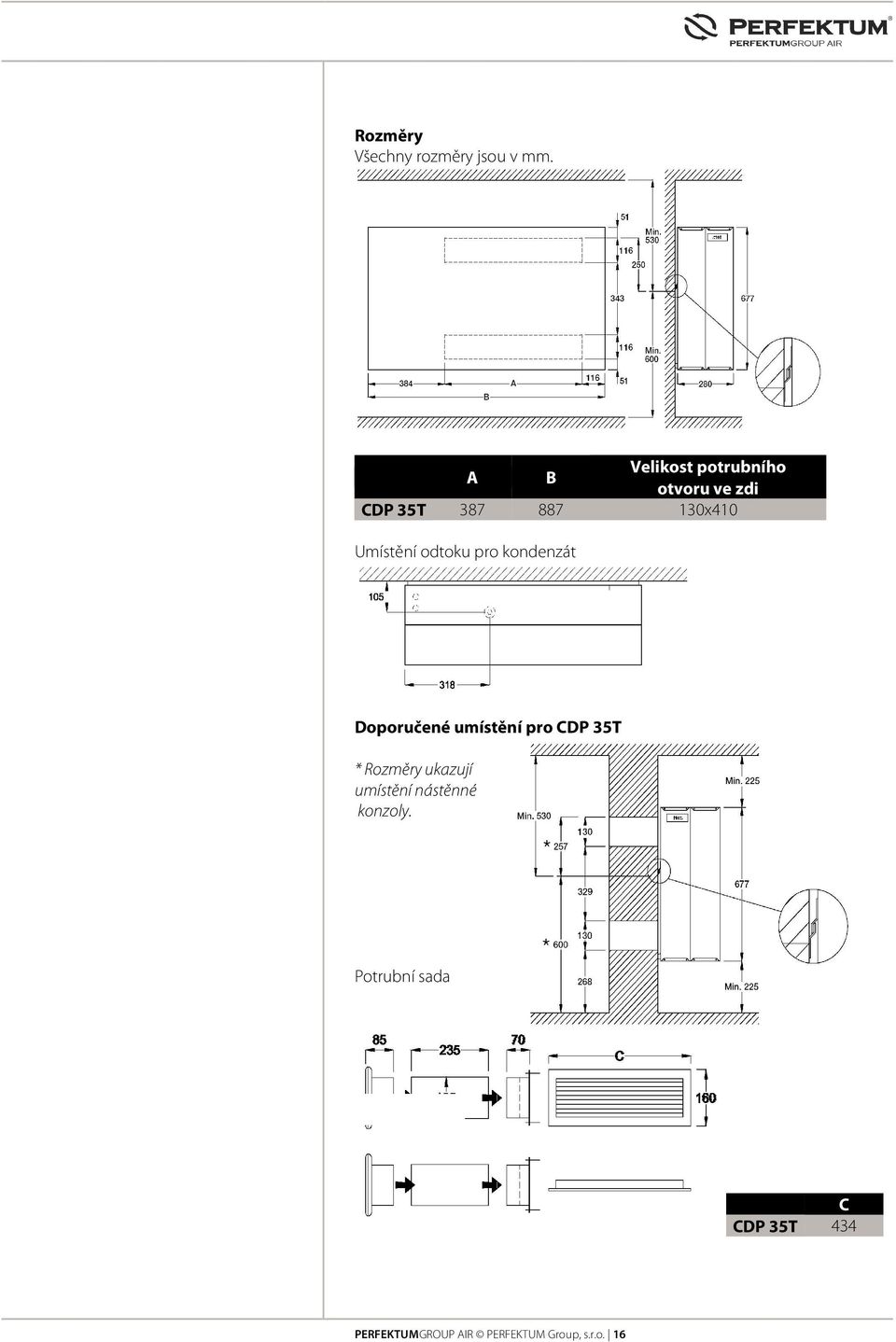 Umístění odtoku pro kondenzát Doporučené umístění pro CDP 35T *