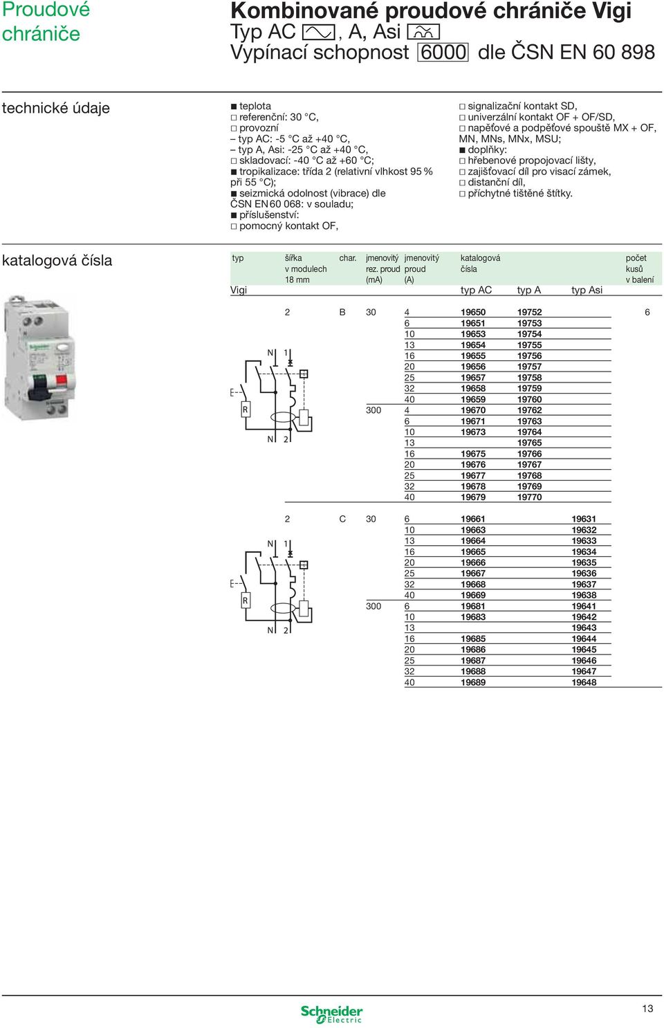 signalizační kontakt SD, univerzální kontakt OF + OF/SD, napěťové a podpěťové spouště MX + OF, MN, MNs, MNx, MSU; doplňky: hřebenové propojovací lišty, zajišťovací díl pro visací zámek, distanční