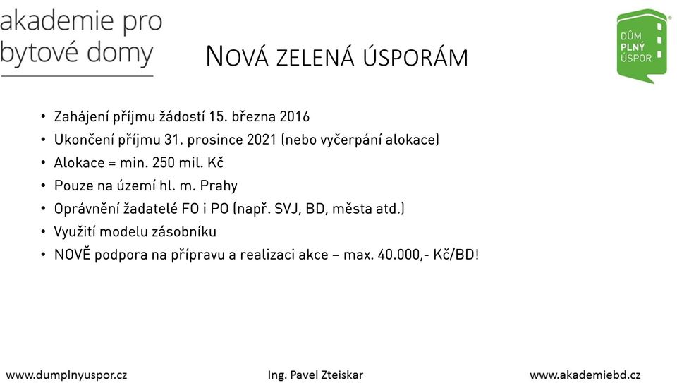 Kč Pouze na území hl. m. Prahy Oprávnění žadatelé FO i PO (např.