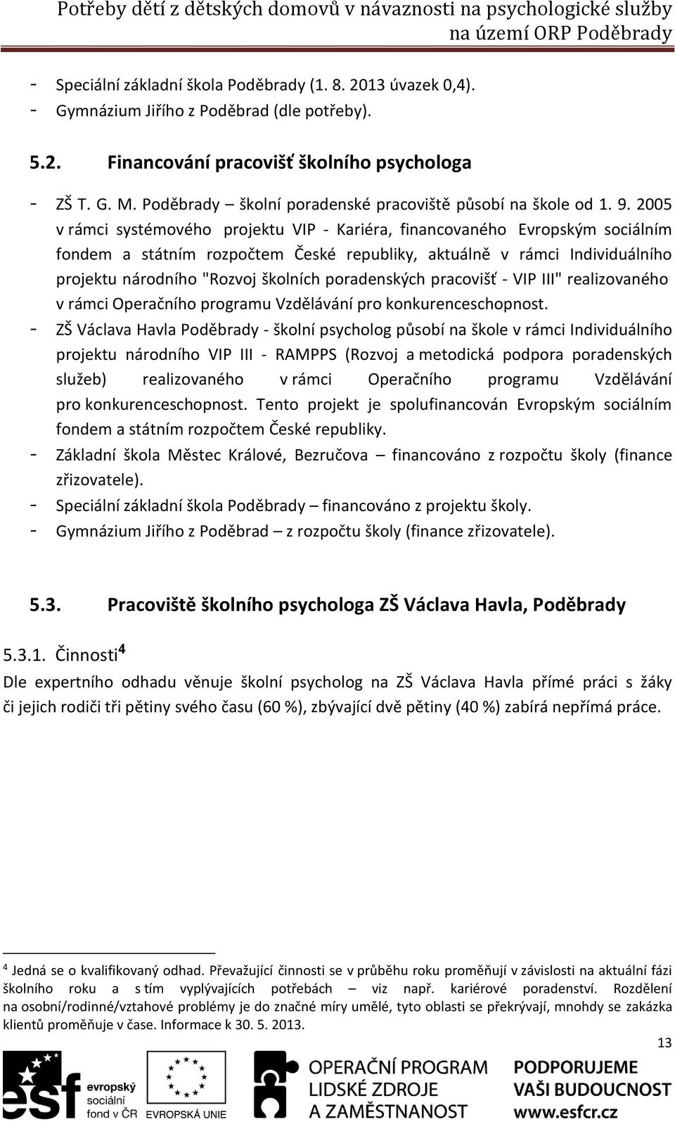 2005 v rámci systémového projektu VIP - Kariéra, financovaného Evropským sociálním fondem a státním rozpočtem České republiky, aktuálně v rámci Individuálního projektu národního "Rozvoj školních