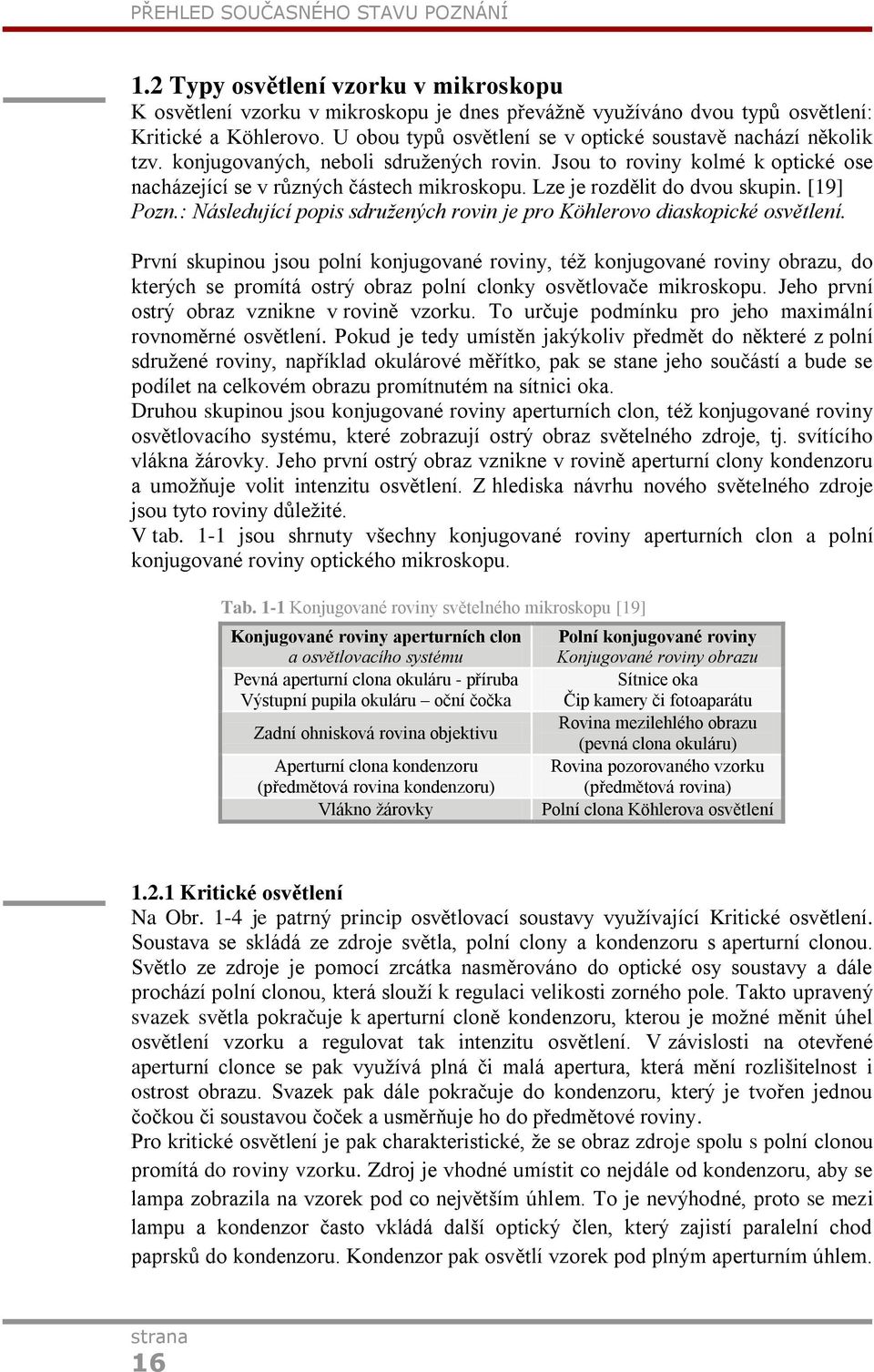 Lze je rozdělit do dvou skupin. [19] Pozn.: Následující popis sdružených rovin je pro Köhlerovo diaskopické osvětlení.