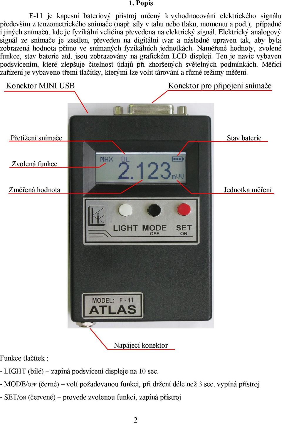 Elektrický analogový signál ze snímače je zesílen, převeden na digitální tvar a následně upraven tak, aby byla zobrazená hodnota přímo ve snímaných fyzikálních jednotkách.