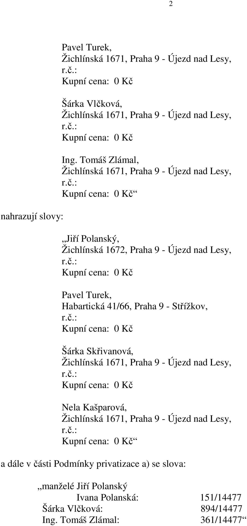 Střížkov, Šárka Skřivanová, Nela Kašparová, a dále v části Podmínky
