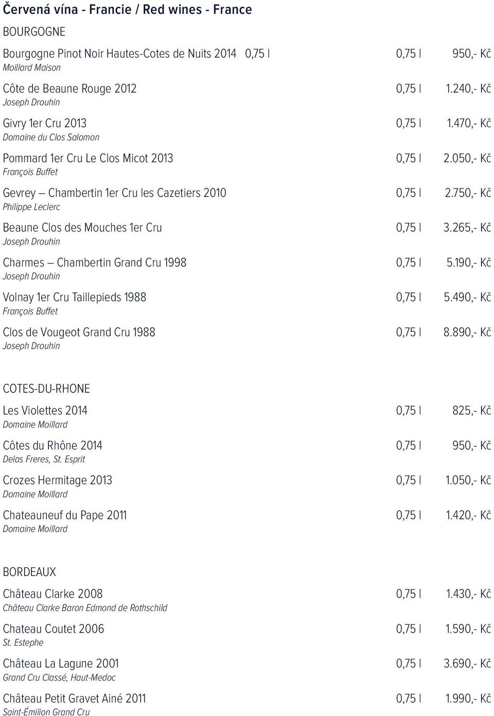 Cru 1998 Joseph Drouhin Volnay 1er Cru Taillepieds 1988 François Buffet Clos de Vougeot Grand Cru 1988 Joseph Drouhin 0,75 l 950,- Kč 0,75 l 1.240,- Kč 0,75 l 1.470,- Kč 0,75 l 2.050,- Kč 0,75 l 2.