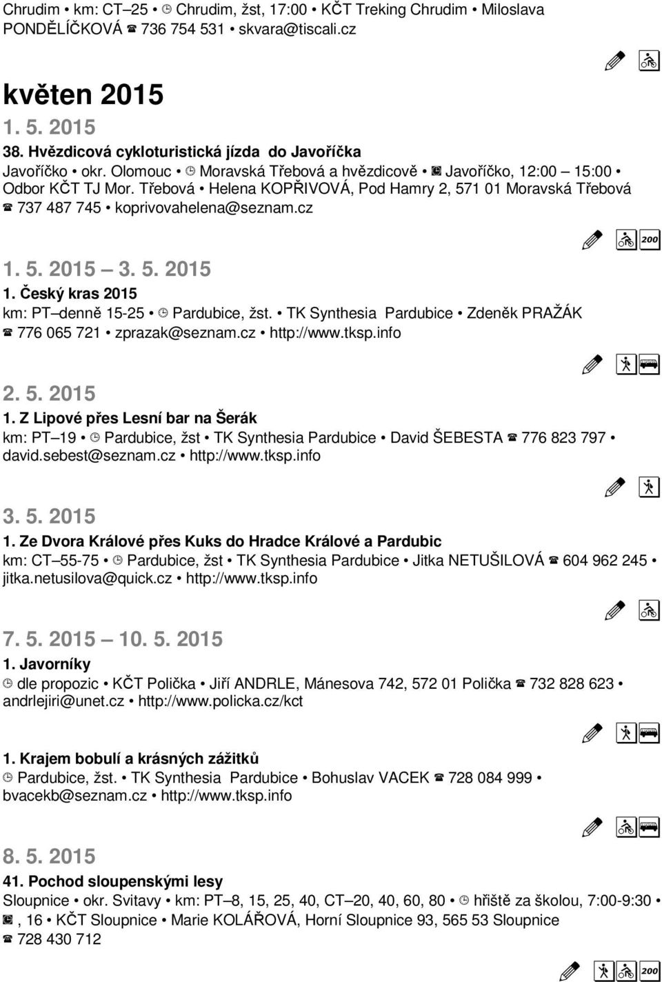 Český kras 2015 km: PT denně 15-25 Pardubice, žst. TK Synthesia Pardubice Zdeněk PRAŽÁK 776 065 721 zprazak@seznam.cz http://www.tksp.info 2. 5. 2015 1.