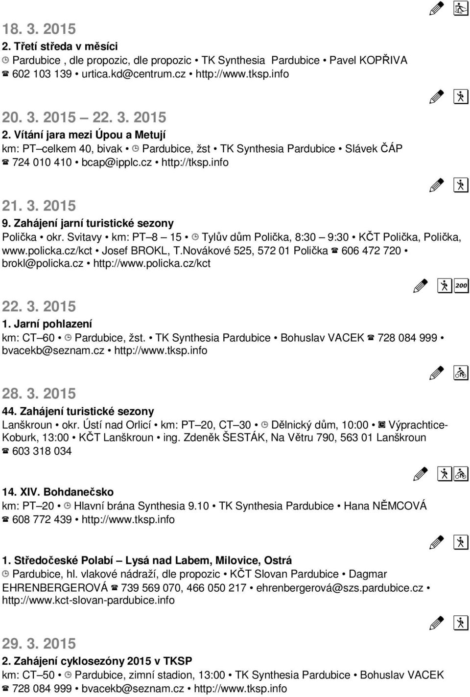 Novákové 525, 572 01 Polička 606 472 720 brokl@policka.cz http://www.policka.cz/kct 22. 3. 2015 1. Jarní pohlazení km: CT 60 Pardubice, žst.