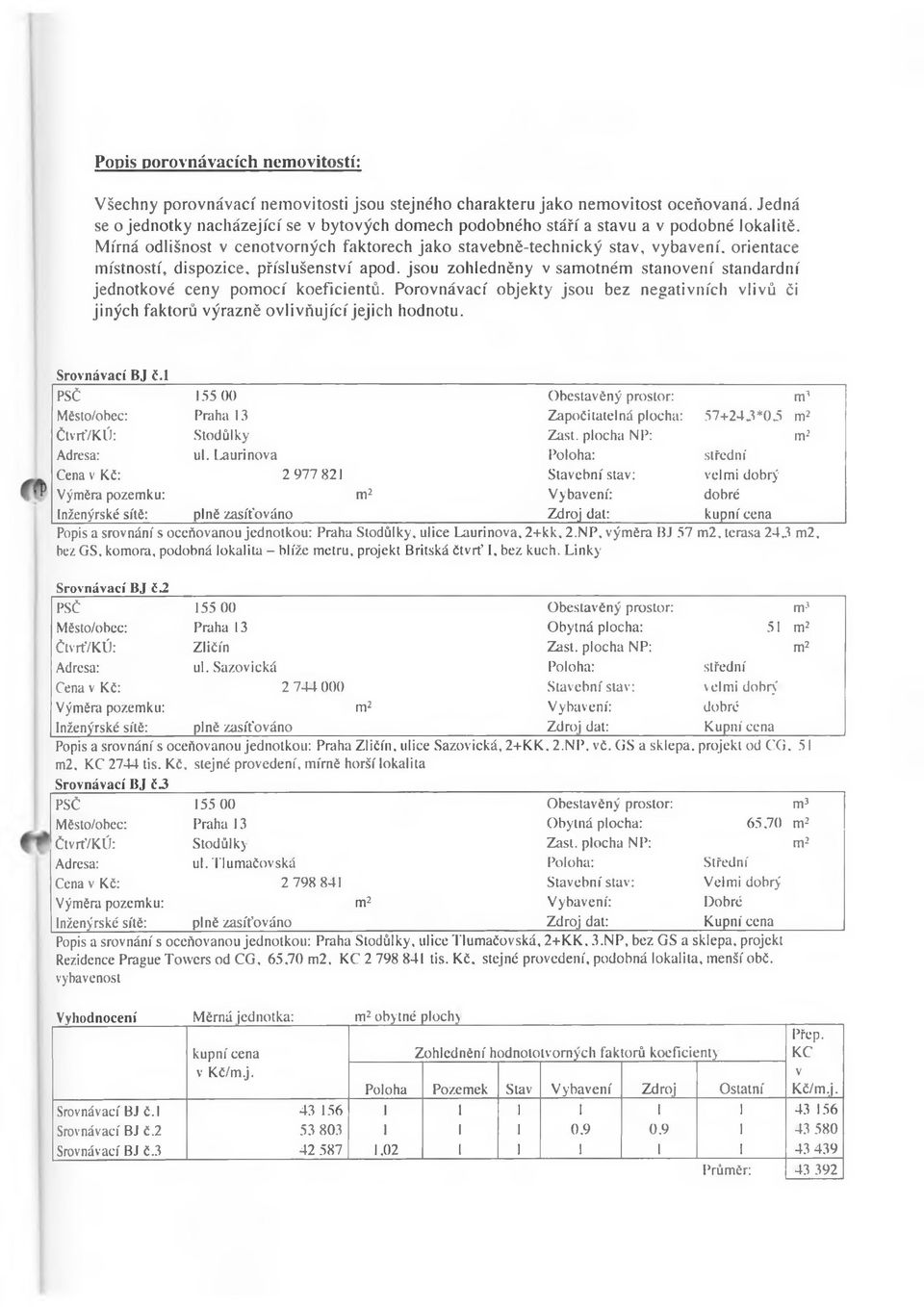 Mírná odlišnost v cenotvorných faktorech jako stavebně-technický stav, vybavení, orientace místností, dispozice, příslušenství apod.