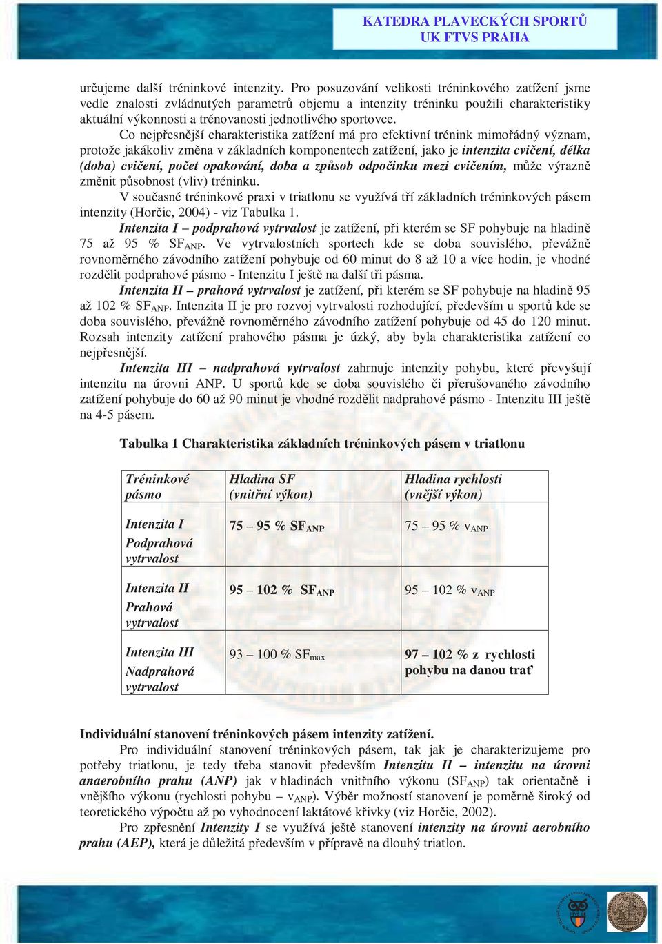 Co nejpřesnější charakteristika zatížení má pro efektivní trénink mimořádný význam, protože jakákoliv změna v základních komponentech zatížení, jako je intenzita cvičení, délka (doba) cvičení, počet