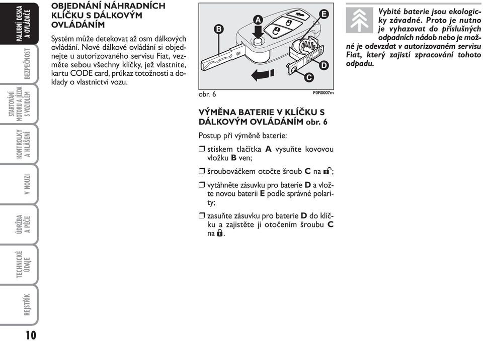 6 F0R0007m VÝMĚNA BATERIE V KLÍČKU S DÁLKOVÝM OVLÁDÁNÍM obr.