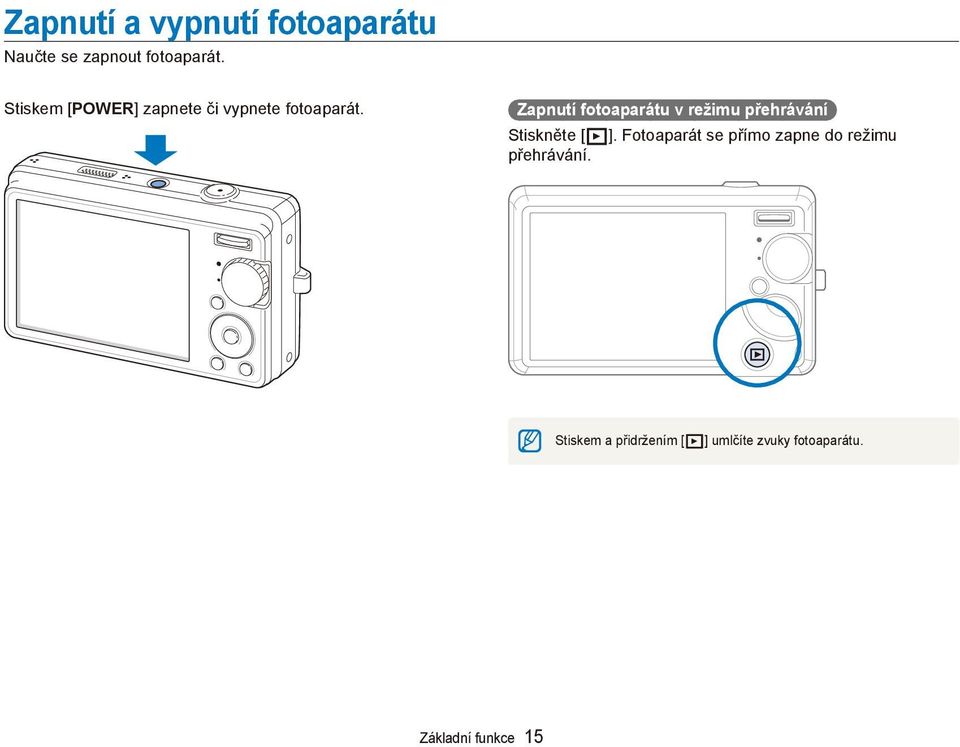 Zapnutí fotoaparátu v režimu přehrávání Stiskněte [P].