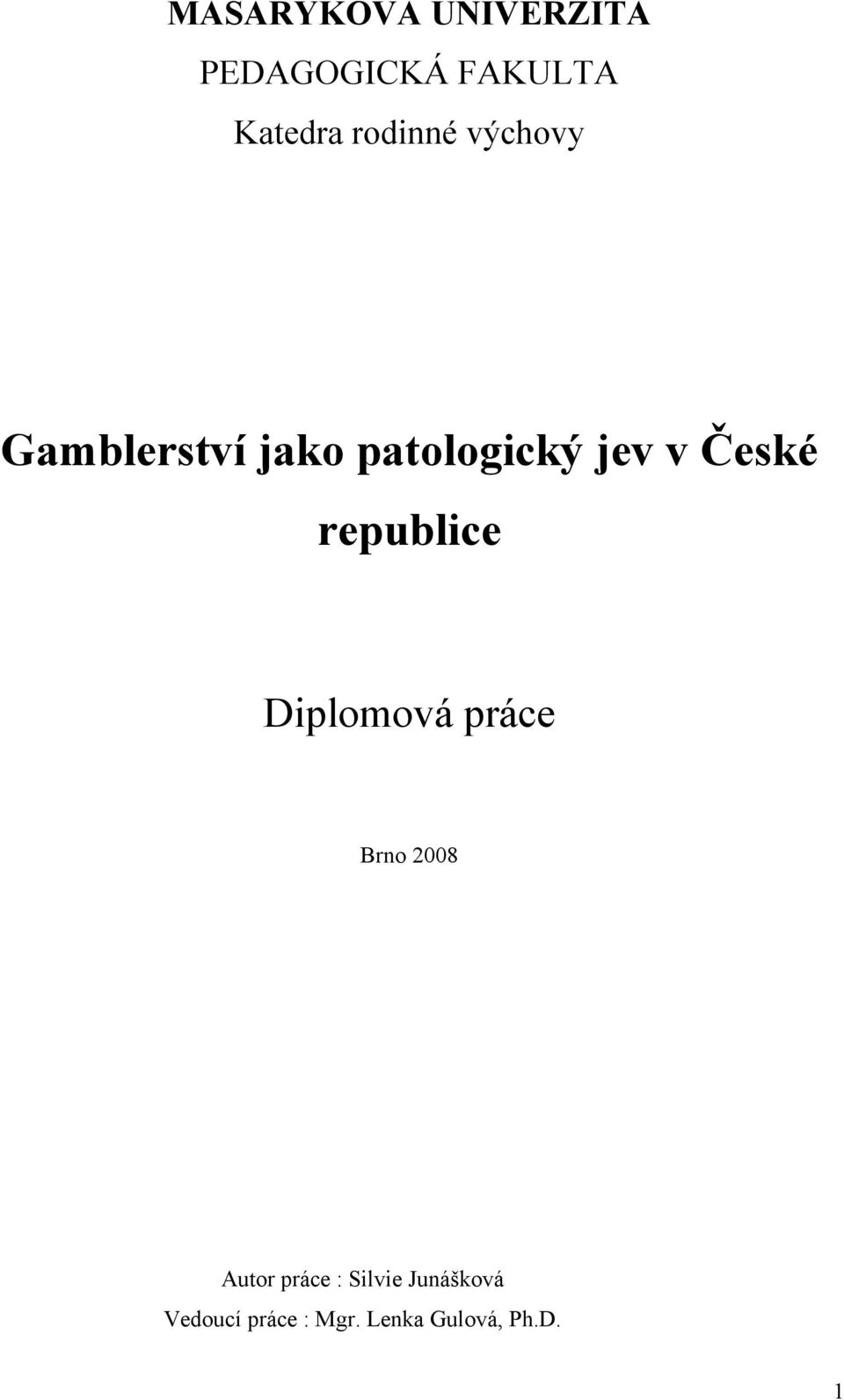 České republice Diplomová práce Brno 2008 Autor práce