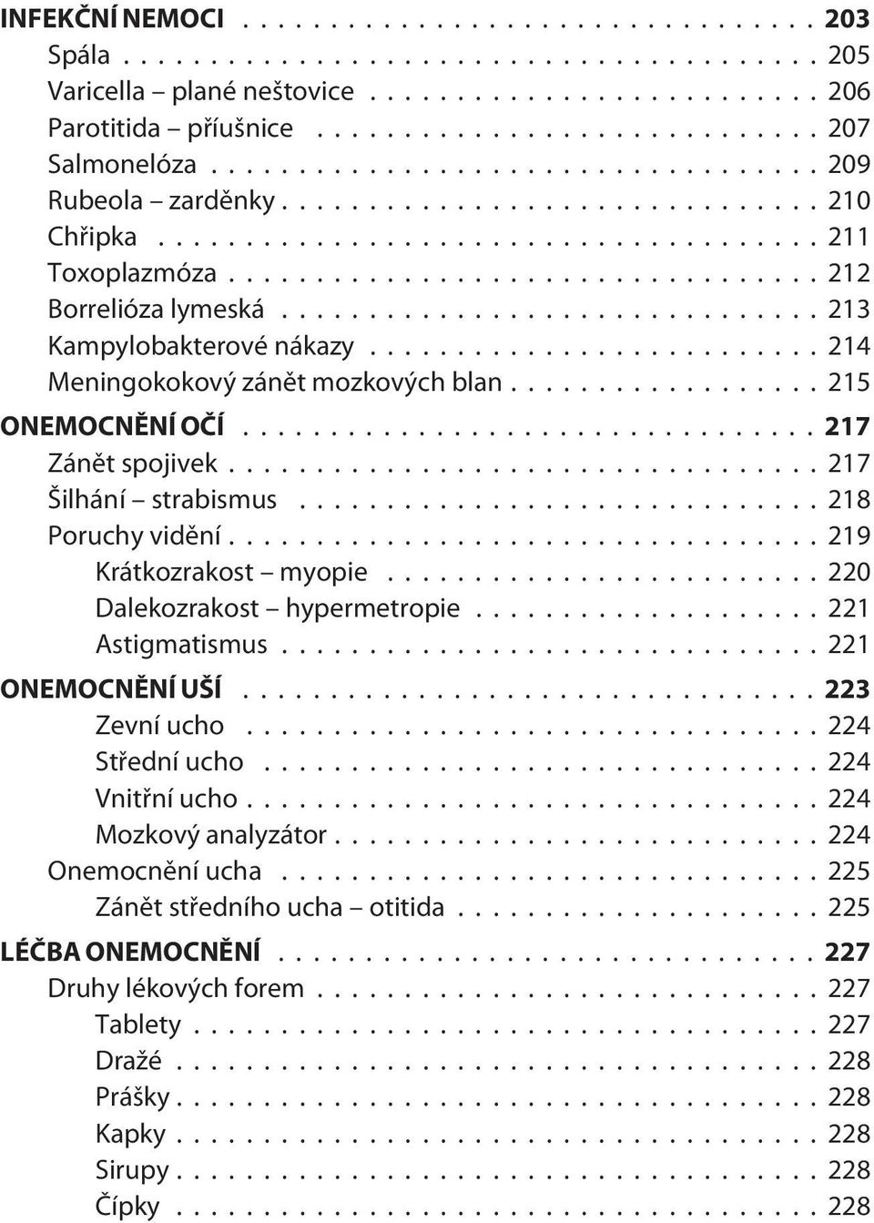 .. 218 Poruchy vidìní...219 Krátkozrakost myopie... 220 Dalekozrakost hypermetropie... 221 Astigmatismus...221 ONEMOCNÌNÍ UŠÍ...223 Zevní ucho...224 Støední ucho...224 Vnitøní ucho.