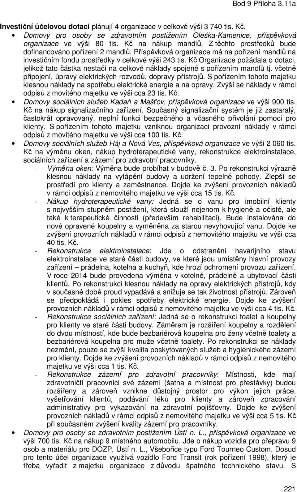 Kč Organizace požádala o dotaci, jelikož tato částka nestačí na celkové náklady spojené s pořízením mandlů tj. včetně připojení, úpravy elektrických rozvodů, dopravy přístrojů.