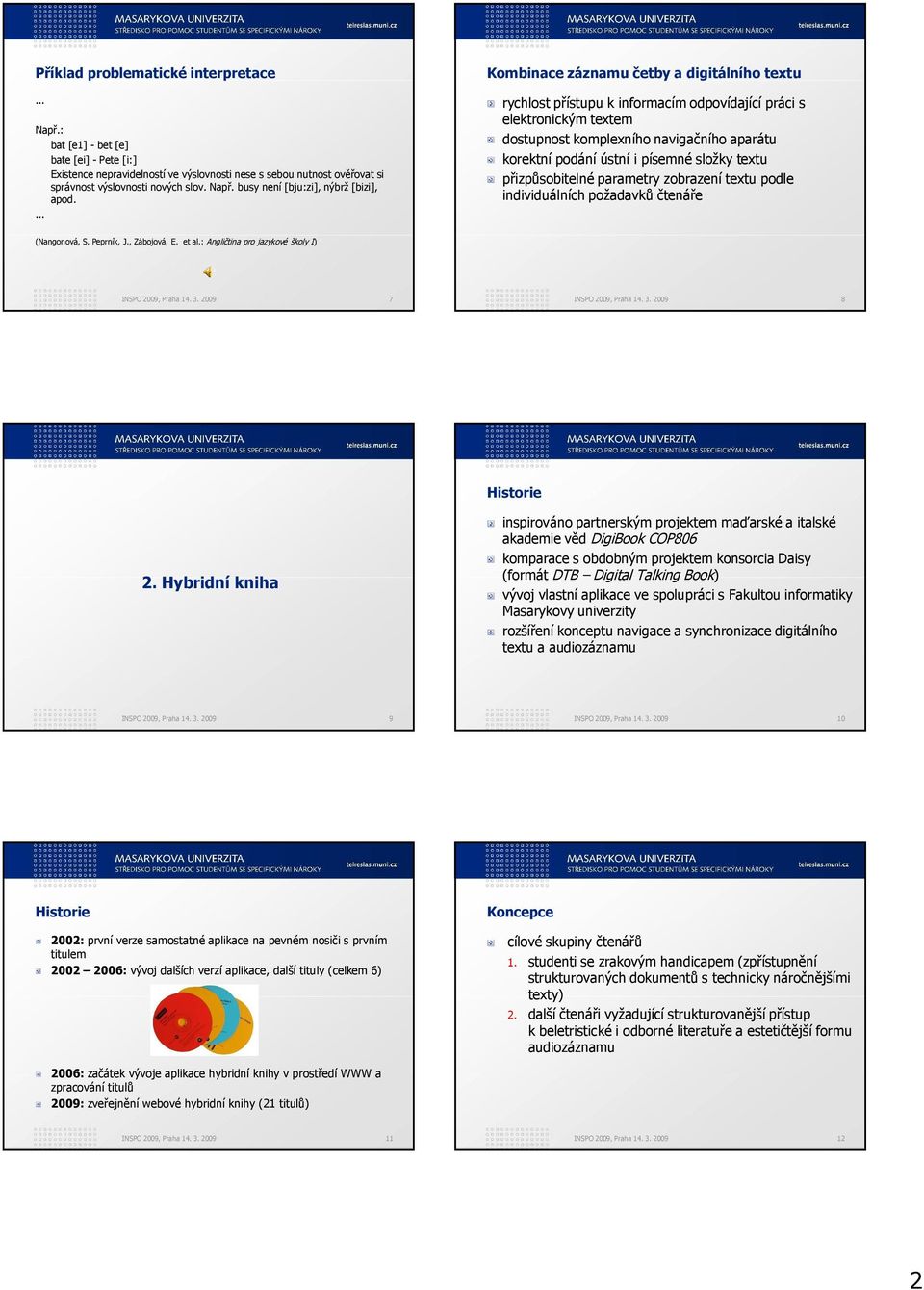 složky textu přizpůsobitelné parametry zobrazení textu podle individuálních požadavků čtenáře (Nangonová, S. Peprník, J., Zábojová, E. et al.: Angličtina pro jazykové školy I) INSPO 2009, Praha 14. 3.