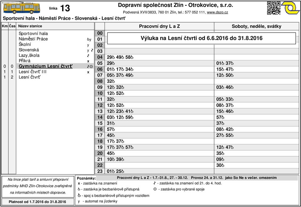 7 5 6 57 7 8 7 55 7 5 9 Výluka na Lesní čtvrti od 6.6.6 do.8.6 -.7.-.8., 7. -.. Provoz.