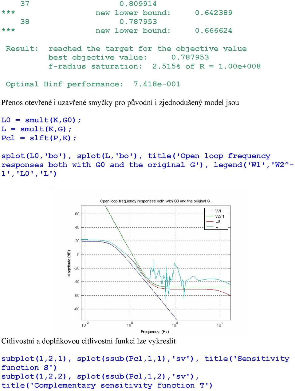 418e-001 Přenos otevřené i uzavřené smyčky pro původní i zjednodušený model jsou L0 = smult(k,g0); L = smult(k,g); Pcl = slft(p,k); splot(l0,'bo'), splot(l,'bo'), title('open loop