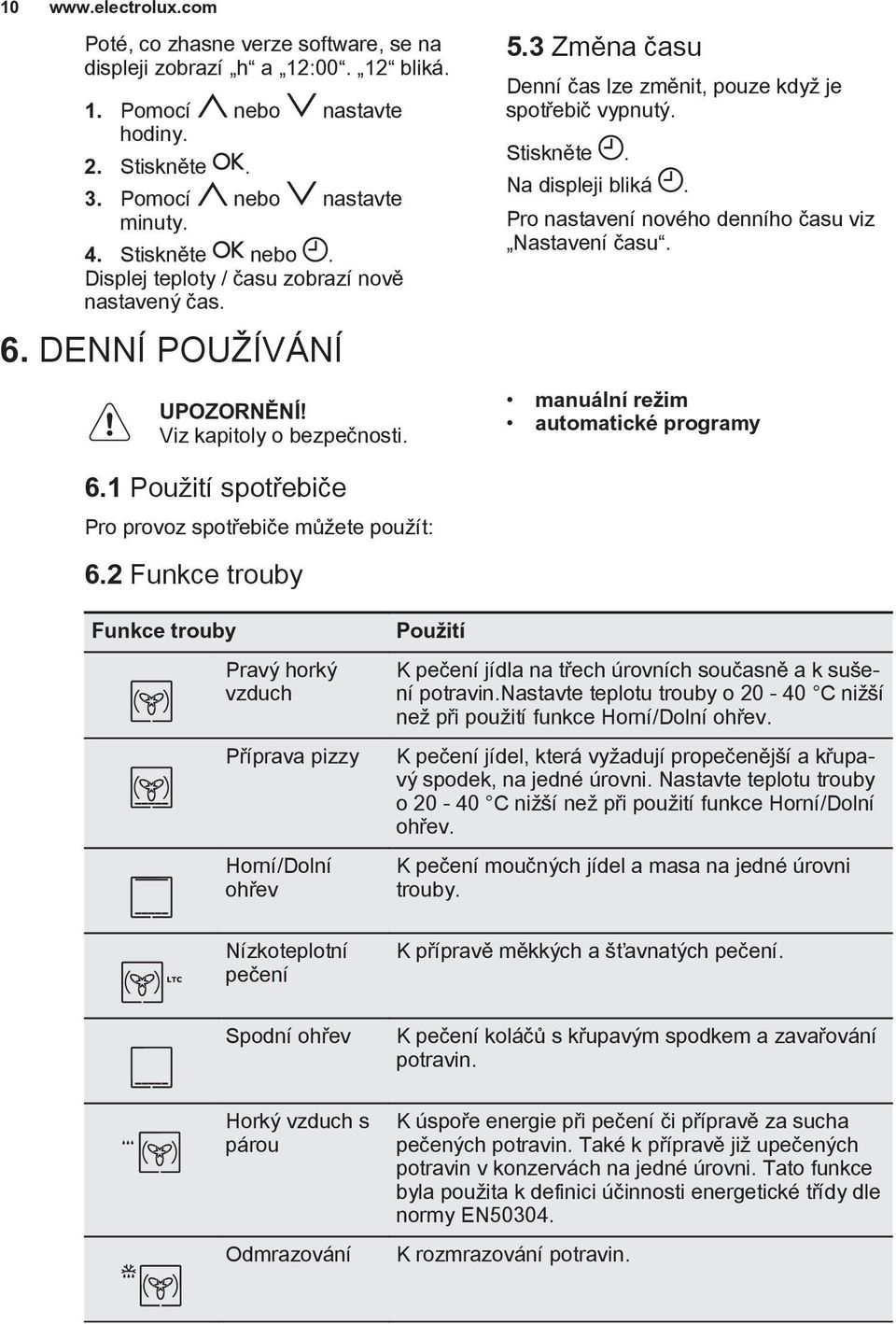 Na displeji bliká. Pro nastavení nového denního času viz Nastavení času. manuální režim automatické programy 6.1 Použití spotřebiče Pro provoz spotřebiče můžete použít: 6.