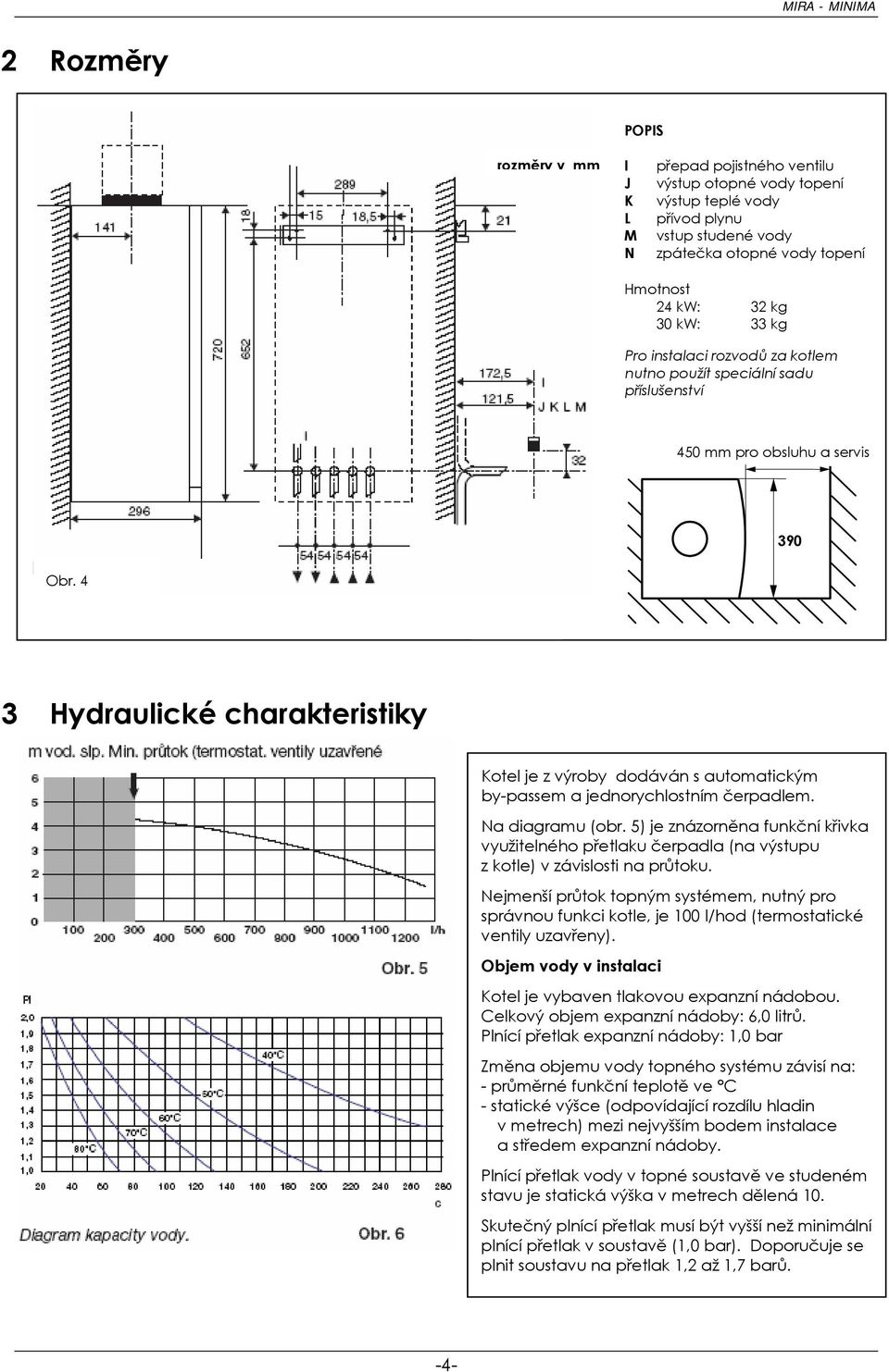 4 3 Hydraulické charakteristiky Kotel je z výroby dodáván s automatickým by-passem a jednorychlostním čerpadlem. Na diagramu (obr.