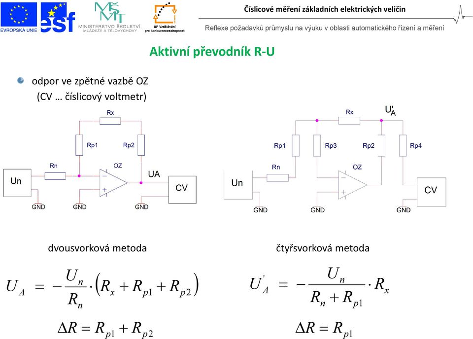 elektrických veličin odpor ve zpětné vazbě OZ (CV číslicový