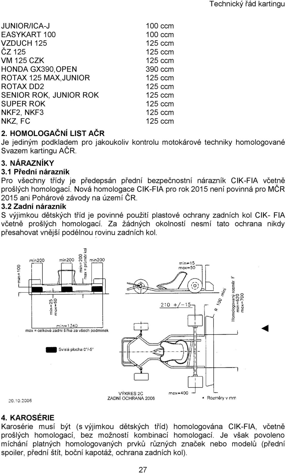 1 Přední nárazník Pro všechny třídy je předepsán přední bezpečnostní nárazník CIK-FIA včetně prošlých homologací.