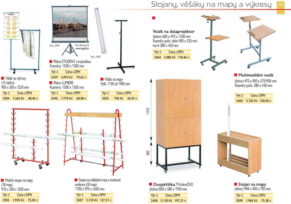 1100 až 1900 mm 3503 700 Kč 26,92 Vozík na dataprojektor (šxhxv) 600 x 470 x 1300 mm Rozměry polic: dolní 400 x 520 mm horní 380 x 430 mm 2464 3.