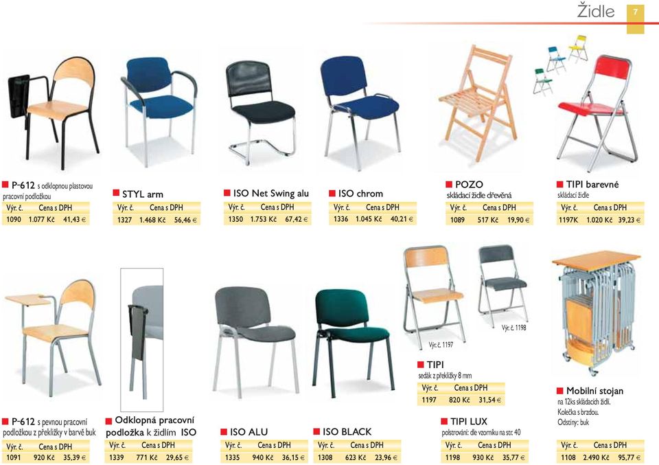 020 Kč 39,23 1198 1197 P-612 s pevnou pracovní podložkou z překližky v barvě buk 1091 920 Kč 35,39 Odklopná pracovní podložka k židlím ISO 1339 771 Kč 29,65 ISO ALU