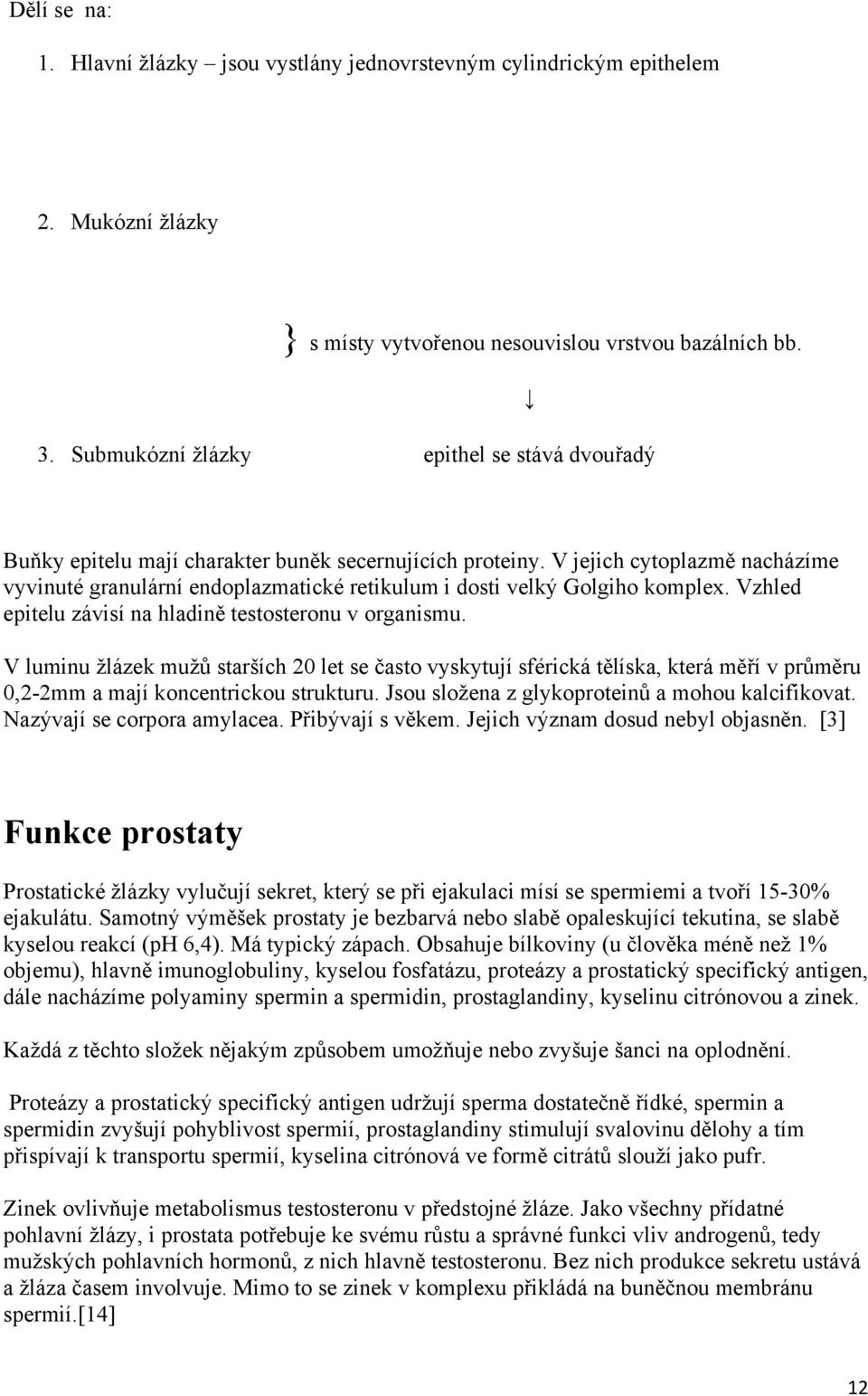 V jejich cytoplazmě nacházíme vyvinuté granulární endoplazmatické retikulum i dosti velký Golgiho komplex. Vzhled epitelu závisí na hladině testosteronu v organismu.