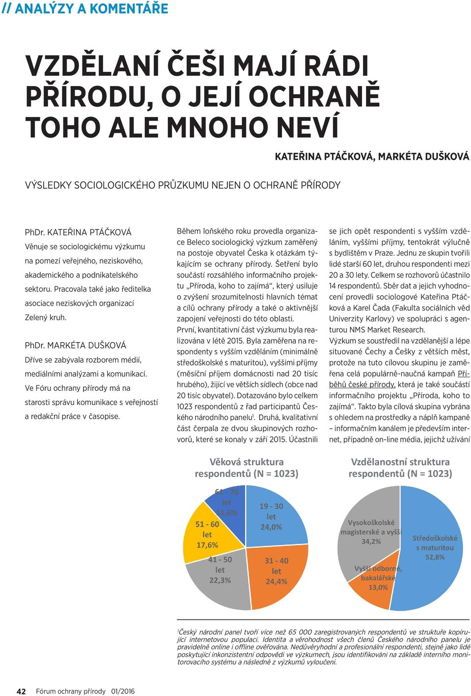 PhDr. MARKÉTA DUŠKOVÁ Dříve se zabývala rozborem médií, mediálními analýzami a komunikací. Ve Fóru ochrany přírody má na starosti správu komunikace s veřejností a redakční práce v časopise.