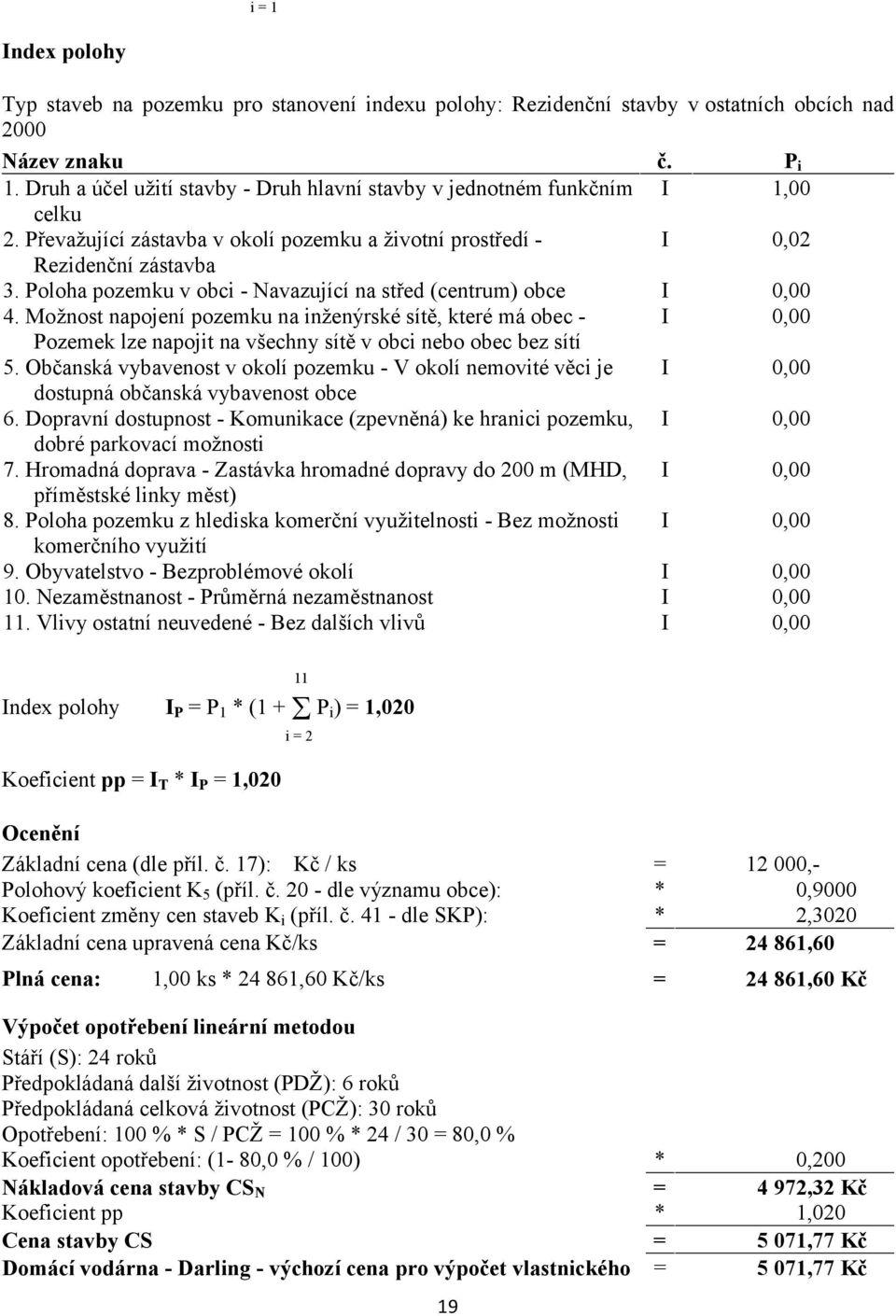 Poloha pozemku v obci - Navazující na střed (centrum) obce I 0,00 4.