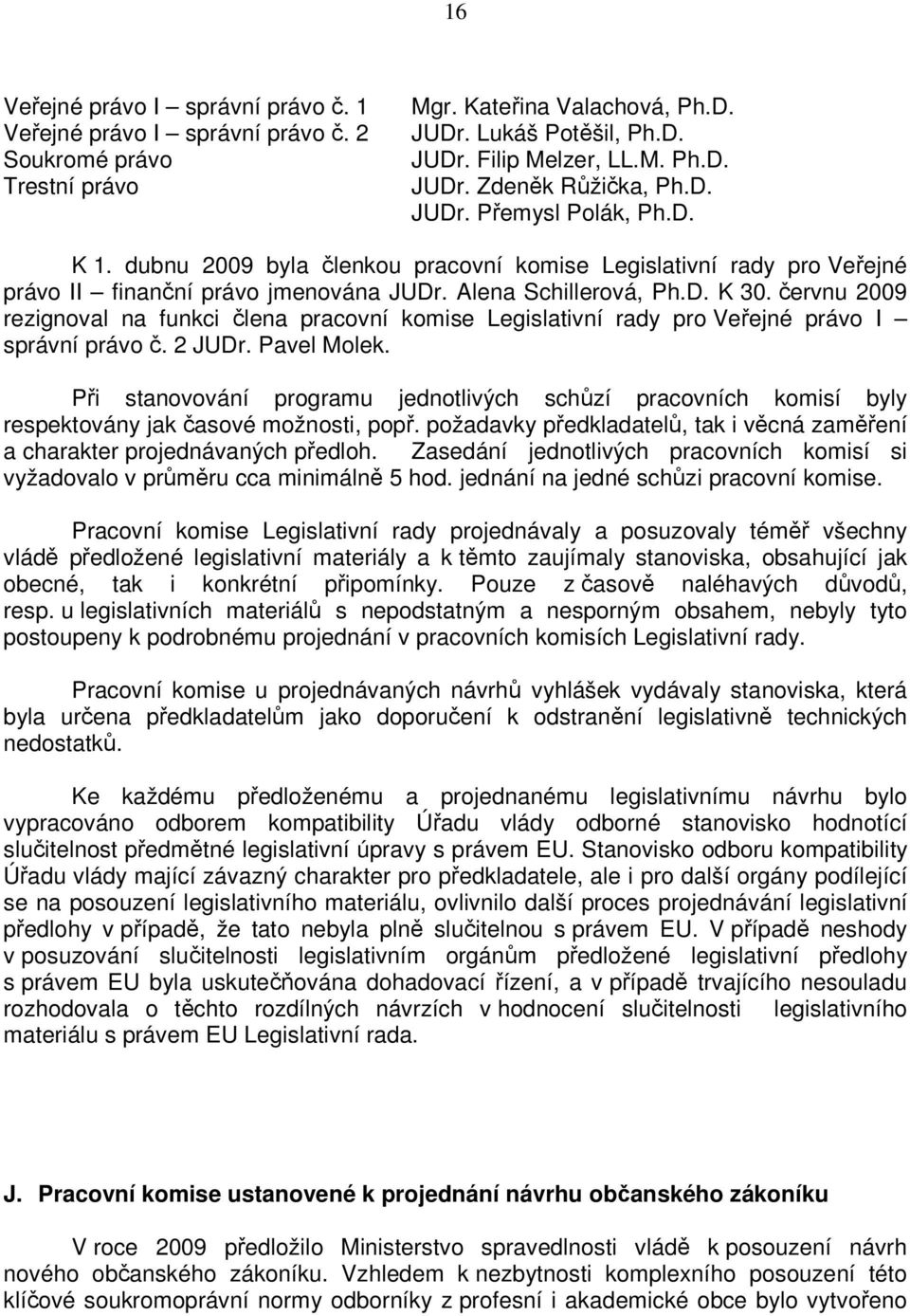 červnu rezignoval na funkci člena pracovní Legislativní rady pro Veřejné právo I správní právo č. 2 JUDr. Pavel Molek.