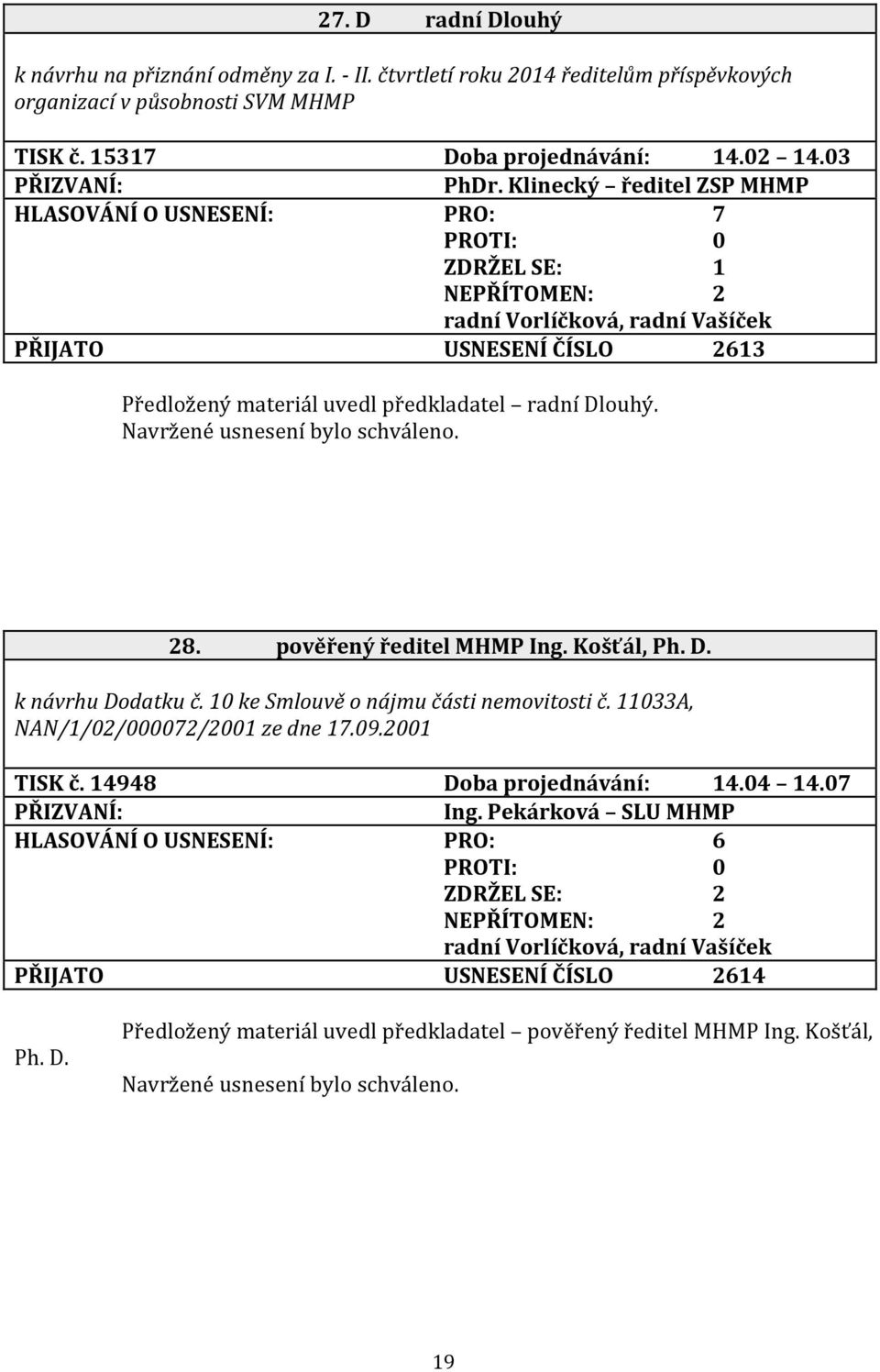 pověřený ředitel MHMP Ing. Košťál, Ph. D. k návrhu Dodatku č. 10 ke Smlouvě o nájmu části nemovitosti č. 11033A, NAN/1/02/000072/2001 ze dne 17.09.2001 TISK č. 14948 Doba projednávání: 14.04 14.