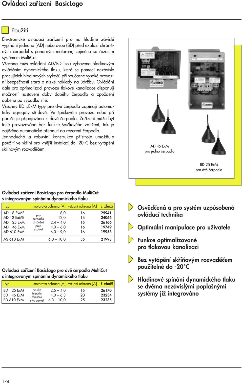 V echna ExM ovládání AD/BD jsou vybavena hladinov m ovládáním dynamického tlaku, které se pomocí nezávisle pracujících hladinov ch stykaãû pfii souãasné vysoké provozní bezpeãnosti stará o nízké