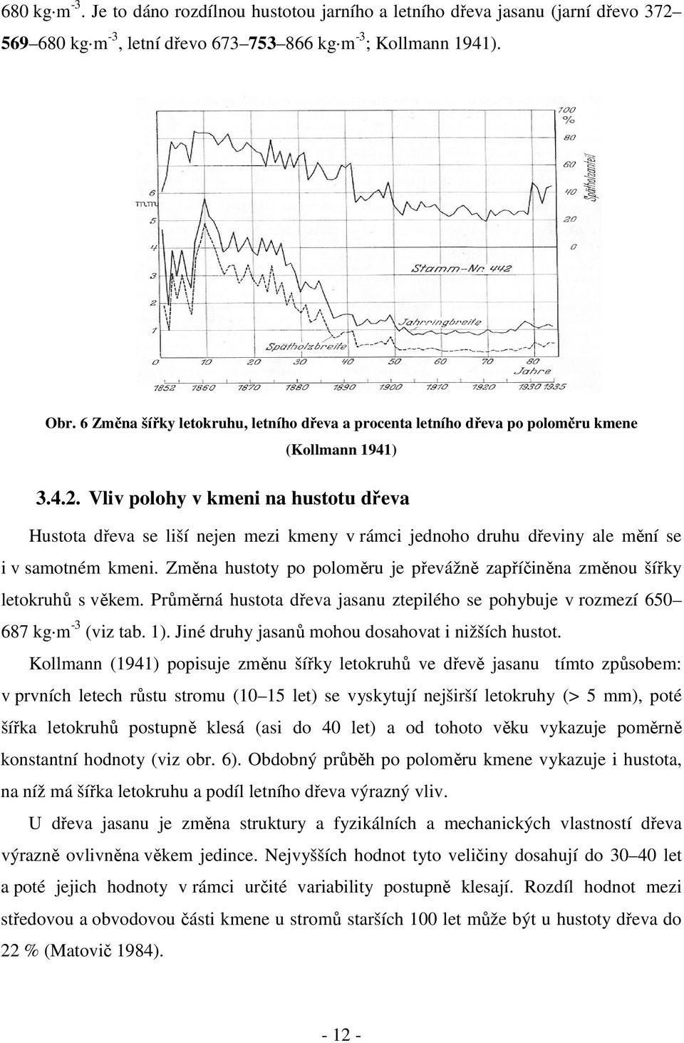 Vliv polohy v kmeni na hustotu dřeva Hustota dřeva se liší nejen mezi kmeny v rámci jednoho druhu dřeviny ale mění se i v samotném kmeni.