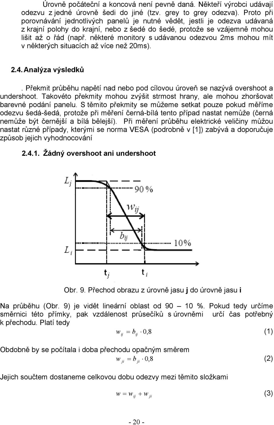 některé monitory s udávanou odezvou 2ms mohou mít v některých situacích až více než 20ms). 2.4. Analýza výsledků. Překmit průběhu napětí nad nebo pod cílovou úroveň se nazývá overshoot a undershoot.