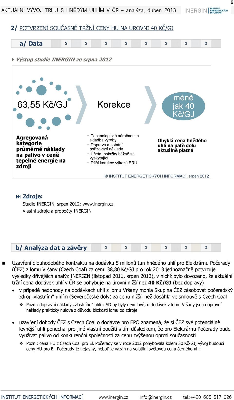 uhlí na patě dolu aktuálně platná INSTITUT ENERGETICKÝCH INFORMACÍ, srpen 2012 Zdroje: Studie INERGIN, srpen 2012; www.inergin.