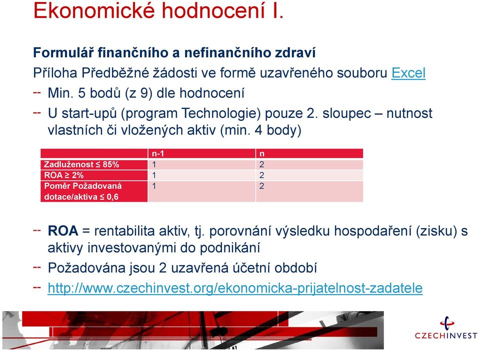 4 body) Zadluženost 85% ROA 2% Poměr Požadovaná dotace/aktiva 0,6 n-1 1 1 1 n 2 2 2 ROA = rentabilita aktiv, tj.