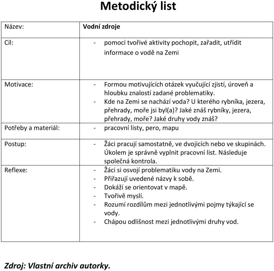 Potřeby a materiál: - pracovní listy, pero, mapu Postup: - Žáci pracují samostatně, ve dvojicích nebo ve skupinách. Úkolem je správně vyplnit pracovní list. Následuje společná kontrola.