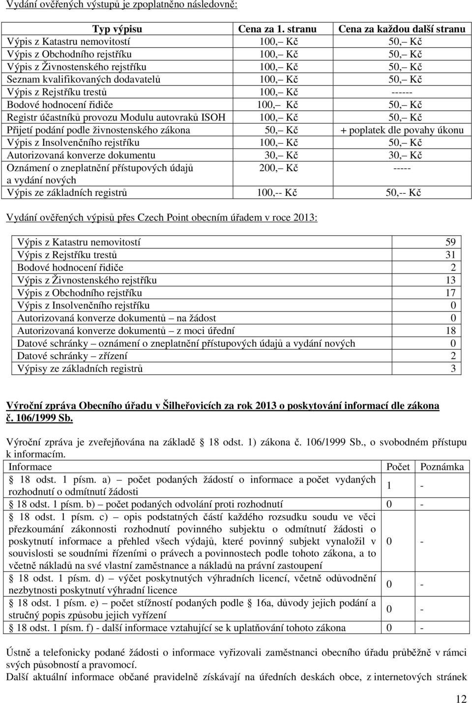 dodavatelů 100, Kč 50, Kč Výpis z Rejstříku trestů 100, Kč ------ Bodové hodnocení řidiče 100, Kč 50, Kč Registr účastníků provozu Modulu autovraků ISOH 100, Kč 50, Kč Přijetí podání podle