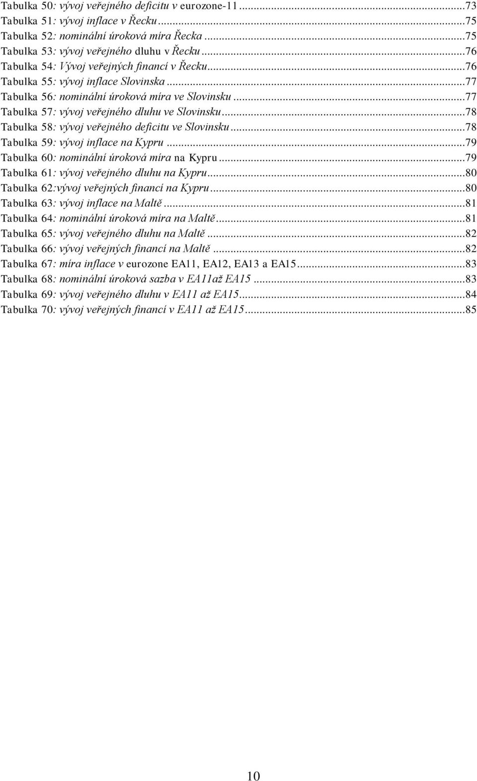 .. 78 Tabulka 58: vývoj veřejného deficitu ve Slovinsku... 78 Tabulka 59: vývoj inflace na Kypru... 79 Tabulka 60: nominální úroková míra na Kypru... 79 Tabulka 61: vývoj veřejného dluhu na Kypru.